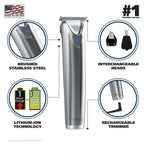 Wahl USA Stainless Steel Lithium-Ion Cordless Beard Trimmer for Men - Rechargeable All in One Men's Beard Trimmer with Rotary Ear & Nose Trimmer, & Detail Trimmer - Model 9818A