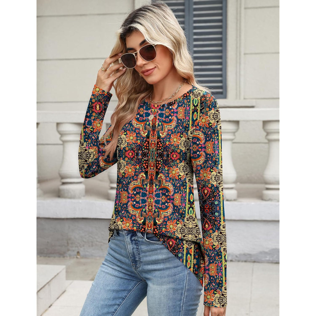 TCOT Women Long Sleeve Crew Neck Tee Tops Trendy Casual Dressy Blouses Spring Clothes Pullover Shirts