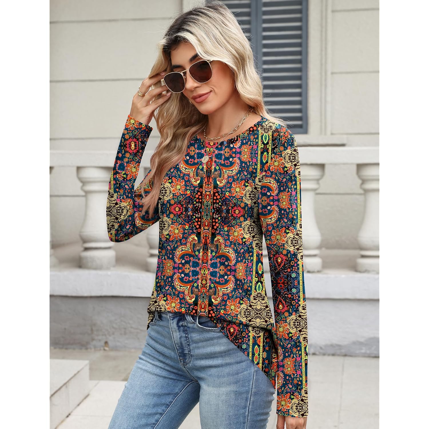 TCOT Women Long Sleeve Crew Neck Tee Tops Trendy Casual Dressy Blouses Spring Clothes Pullover Shirts