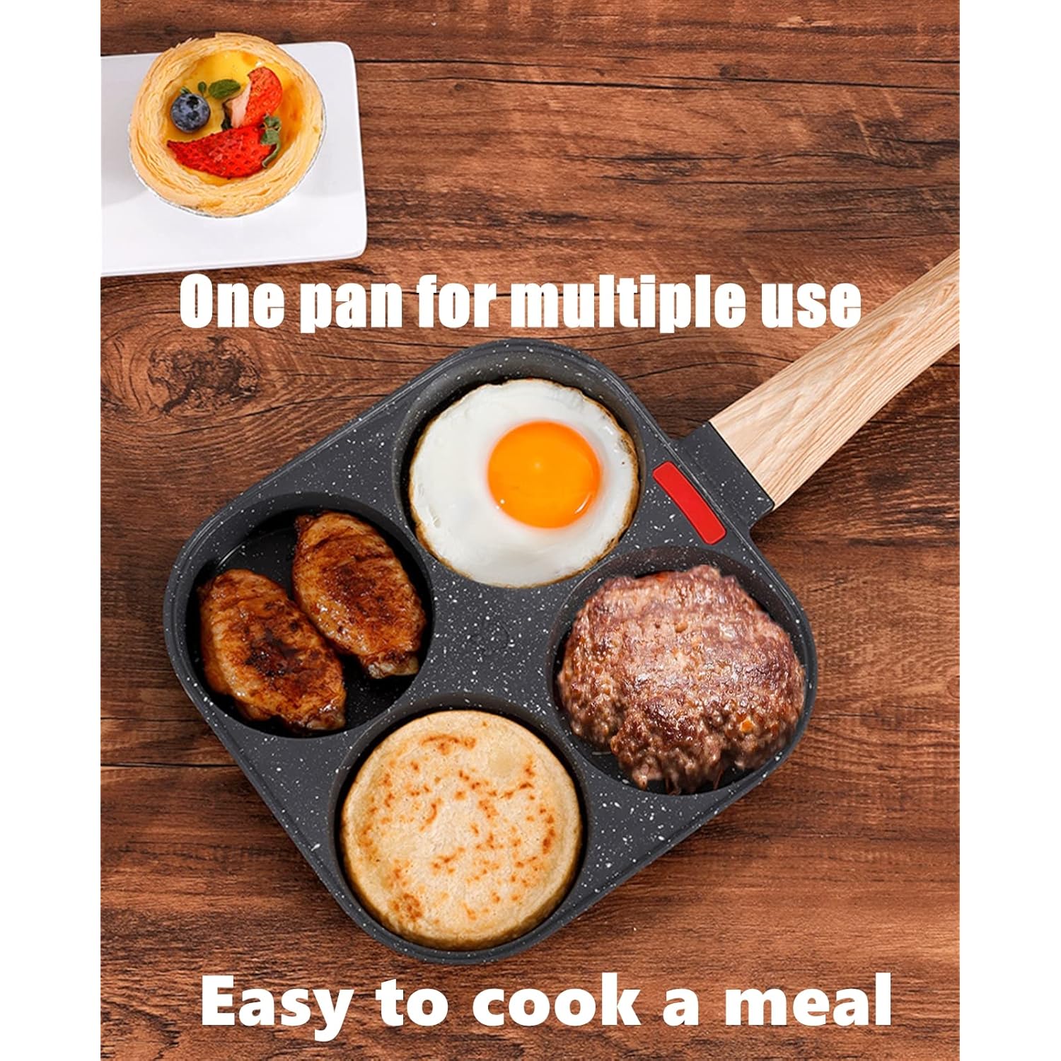 HUPECHAM 4-Cup Egg Pan Nonstick, and Granite Egg Frying Pan, Versatile Breakfast Skillet for Eggs, Pancakes, Plett, Crepes, Compatible with Gas Stove and Induction Cooktop