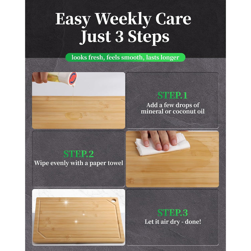 Kitsure Bamboo Cutting Board For Chopping & Serving, Large, Natural | Multi-Sizes Wooden Cutting Boards For Kitchen, Convenient Kitchen Essentials With Deep Juice Grooves