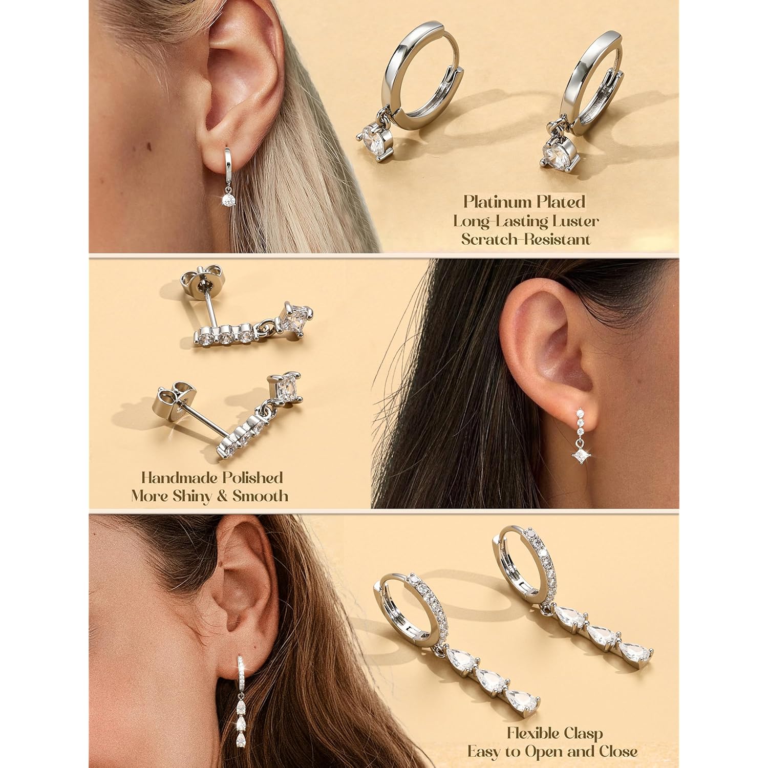 MILACOLATO 5Pairs 925 Sterling Silver Earrings for Women - 14K Gold Plated Stud Huggie Hoop Earrings Sets for Multiple Piercing, Hypoallergenic CZ Pearl Cartilage Earrings Stacks Trendy Jewelry