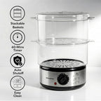 Ovente 2-Tier Electric Food Steamer, 5 Quart Stainless Steel Stackable Steam Cooker With 400W Power, 60-Minute Timer & Auto Shut-Off, Dishwasher Safe, Healthy Vegetable & Seafood Steamer, Silver Fs62S