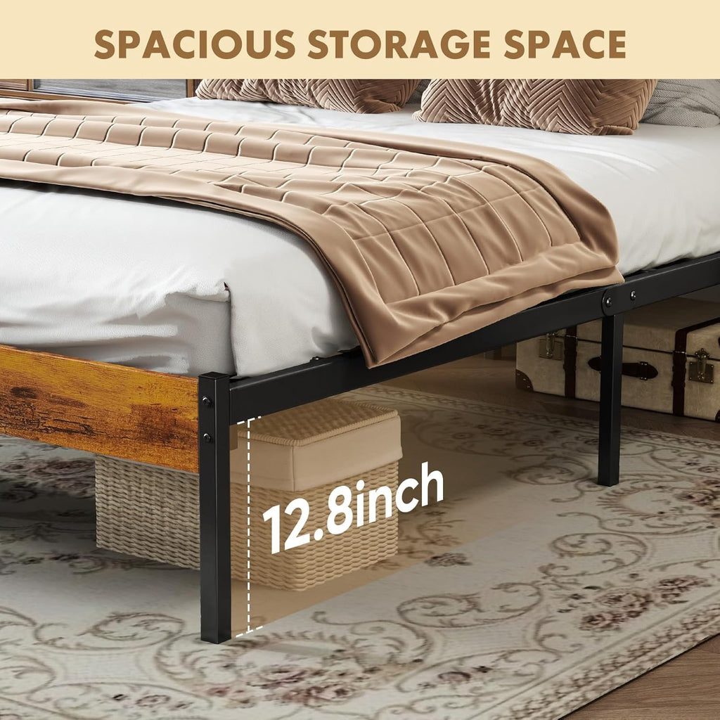OLIXIS Full Size Bed Frame with Headboard, 800LBS Mattress Foundation with All Sturdy Metal Support, Under Bed Storage, No Box Spring Needed, Easy Assembly, Rust Brown