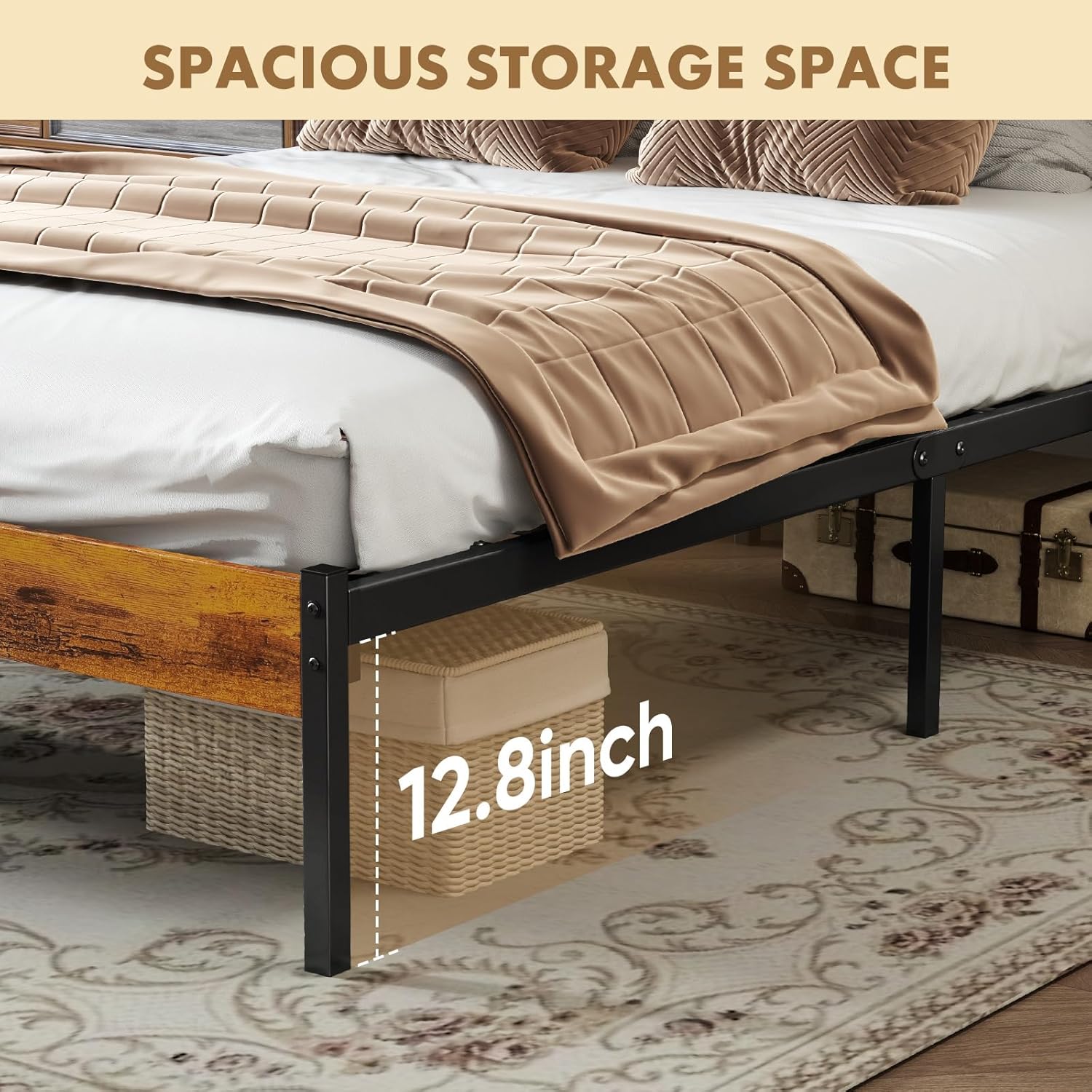 OLIXIS Full Size Bed Frame with Headboard, 800LBS Mattress Foundation with All Sturdy Metal Support, Under Bed Storage, No Box Spring Needed, Easy Assembly, Rust Brown
