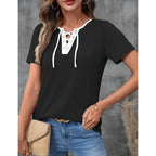 Womens Criss Cross Short Sleeve T-Shirts V-Neck Floral Summer Blouse Tops