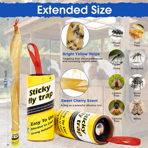 16 Pack Fly Strips Indoor Hanging Fly Trap Outdoor Sticky With Pins | Gnat Traps Fly Paper Tape Catcher Ribbon For Winged Insect & Mosquito For Orchard Farm Garage Kitchen