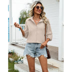 Womens Cotton Linen Button Down Shirts Loose Fit Long Sleeve Collared Blouse Casual V Neck Tops Outfits S-3XL