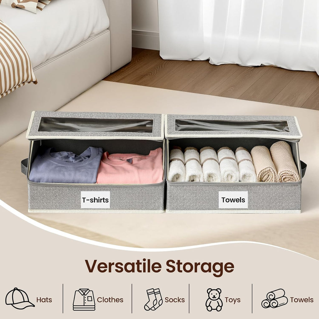 Hat Organizer For Baseball Caps, 2-Pack Stackable Hat Storage Box Holds 30 Caps, Foldable Cardboard Holder With Clear Dust-Proof Window For Closet, Grey