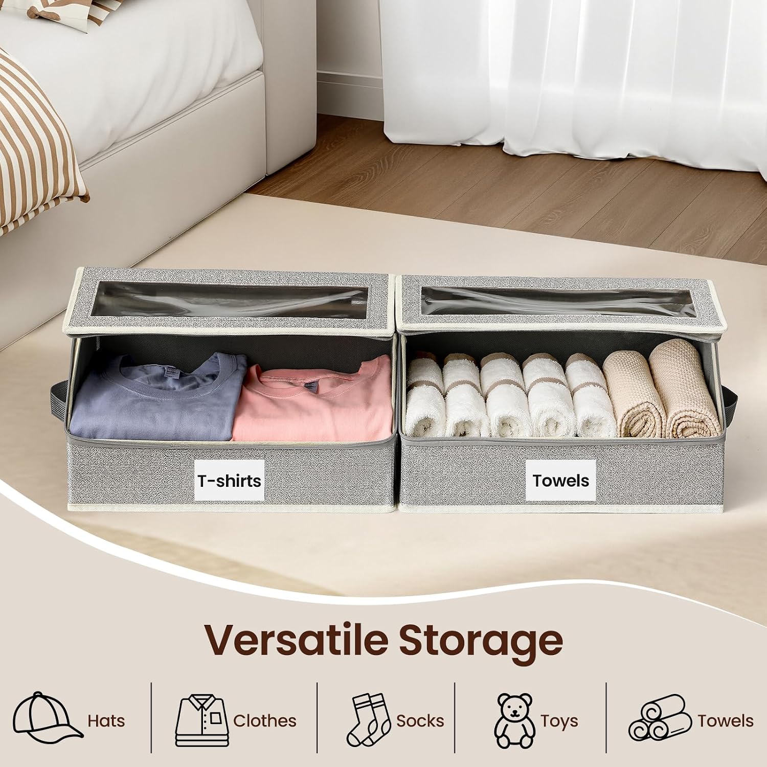 Hat Organizer For Baseball Caps, 2-Pack Stackable Hat Storage Box Holds 30 Caps, Foldable Cardboard Holder With Clear Dust-Proof Window For Closet, Grey