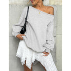 Womens Fleece Lined Sweatshirt Off Shoulder Long Sleeve Pullover Top Oversized Shirt Basic Slouchy Clothes 2026