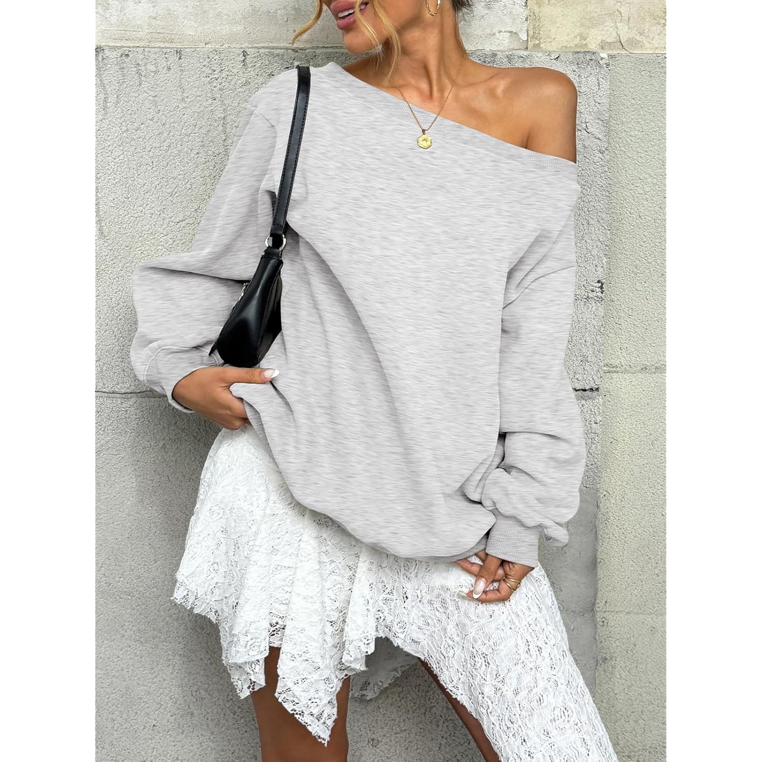 Womens Fleece Lined Sweatshirt Off Shoulder Long Sleeve Pullover Top Oversized Shirt Basic Slouchy Clothes 2026