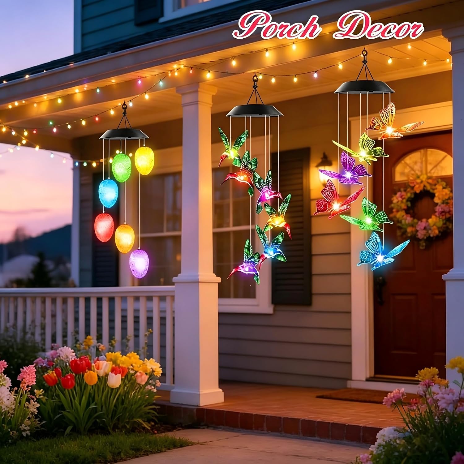 Winzwon Solar Wind Chimes, Christmas Gardening Butterfly Gifts For Women | White Elephant Birthday Gifts For Grandma Nana Wife Sister, Solar Lights Outdoor For Outside Garden Yard Patio Porch Decor