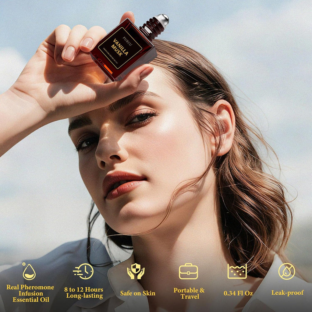 Pheromone Perfume For Woman, Vanilla Musk Perfume Long Lasting Pheromones Perfumes 0.34Fl Oz/10Ml Roll On Travel Size Essential Pheromone Oil Fragrance Eau De Parfum, Made In Usa