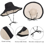 Women's Large Brim Reversible Sun Hats Packable Foldable UV Protection Bucket Hat Metal Wired Edge