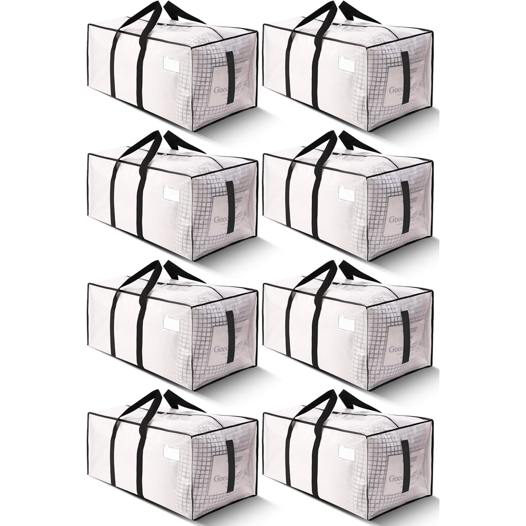 Supports 200Lbs Heavy Duty Moving Bags - Strong Zipper & Wrap-Around Handles - Water-Resistant Storage Totes, Durable Alternative To Moving Boxes - 8 Pack - Semi-Transparent