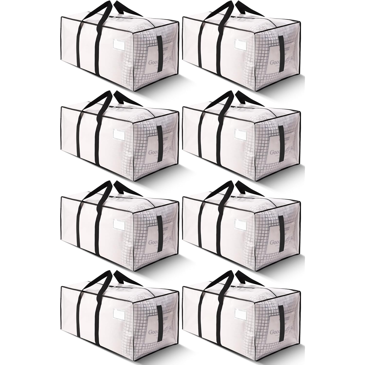 Supports 200Lbs Heavy Duty Moving Bags - Strong Zipper & Wrap-Around Handles - Water-Resistant Storage Totes, Durable Alternative To Moving Boxes - 8 Pack - Semi-Transparent