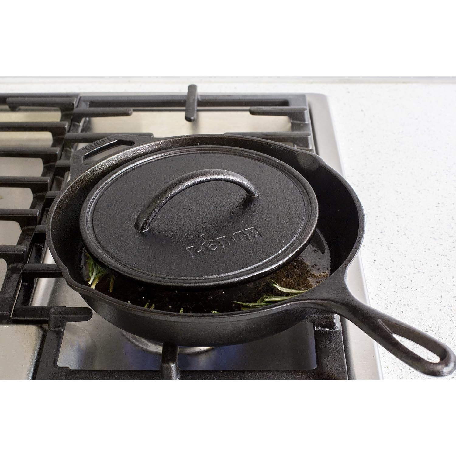 Lodge Pre-Seasoned Round Cast Iron Press - Cast Iron Griddle Press For A Restaurant-Quality Sear - Unparalleled Heat Retention - Use On The Stove Or The Grill - 8 Inch