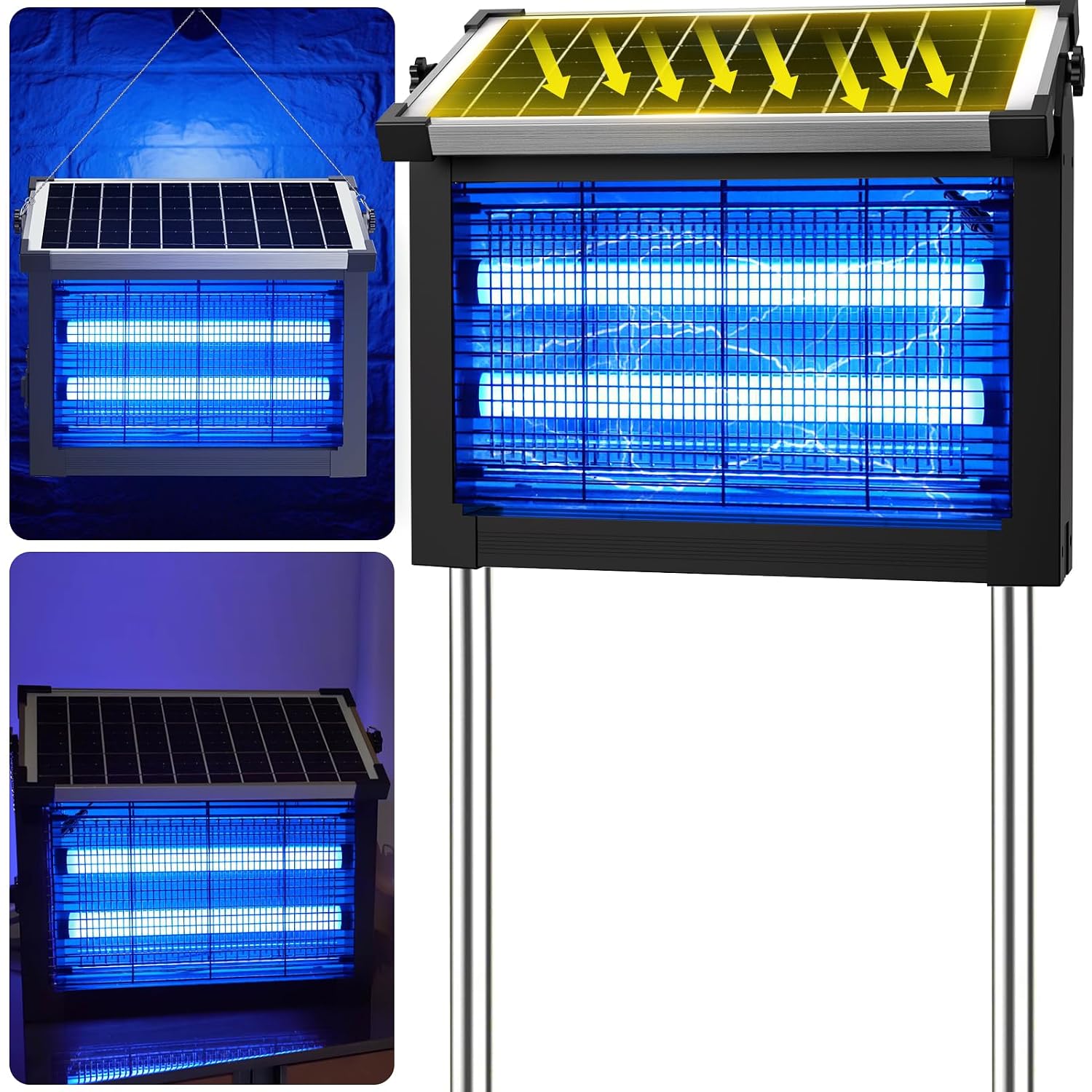 Solar Bug Zapper Outdoor, 4500V Solar Mosquito Zapper Outdoor Waterproof, 1/2 Acre Coverage Rechargeable Electric Fly Zapper, Cordless Portable Mosquito Traps For Backyard, Patio, Camping, Indoor