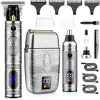 Professional Hair Trimmer Hair Clippers For Men, Nose Hair Trimmer Shaver Set,Cordless T-Blade Beard Trimmer Barber Clippers,Electric Razor Foil Shavers For Men Haircut Grooming Kit(Silver)