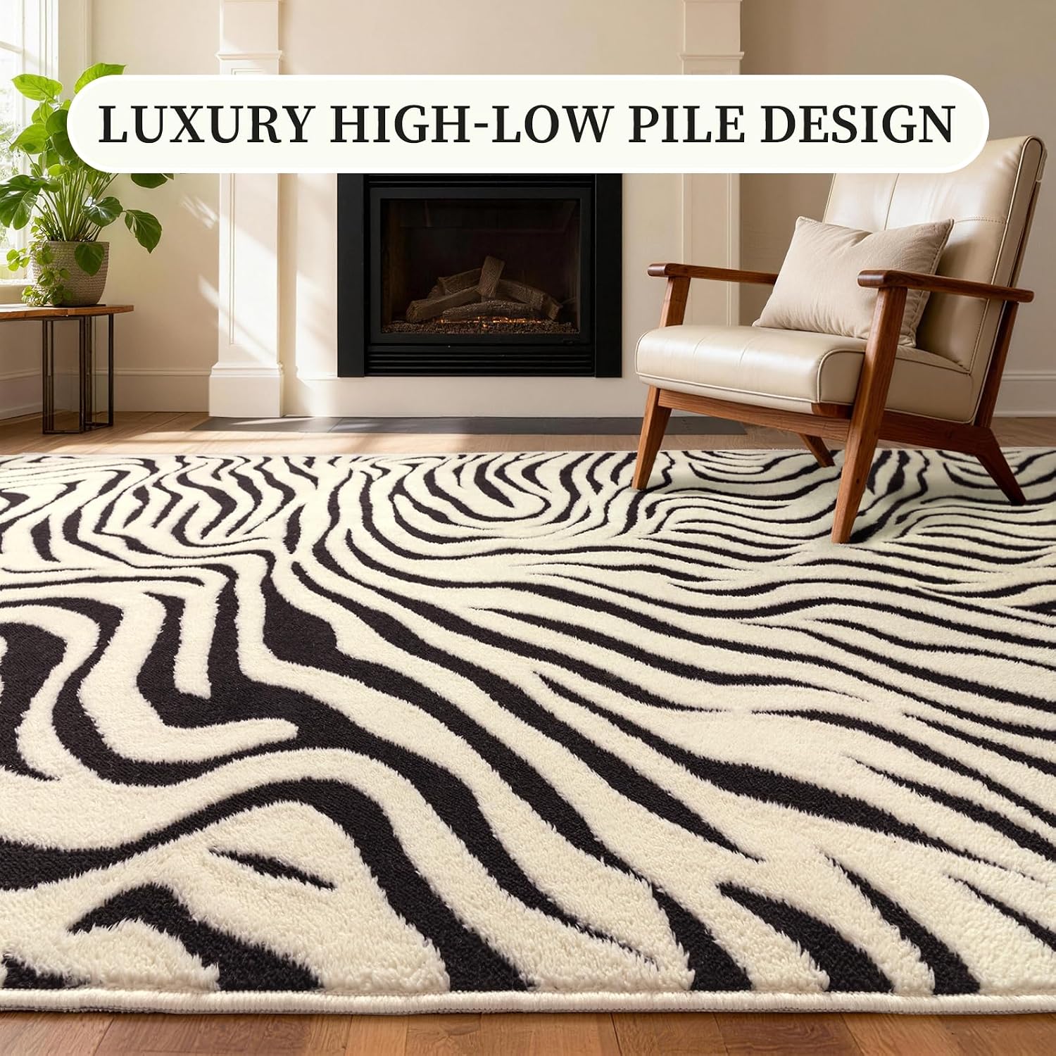 5×7 Ft Area Rugs For Living Room: Modern Washable Rug - Abstract Black And Cream White Rug For Bedroom Dining Room Office Playroom Nursery Home Decor - Nonslip Non-Shedding Striped Rugs