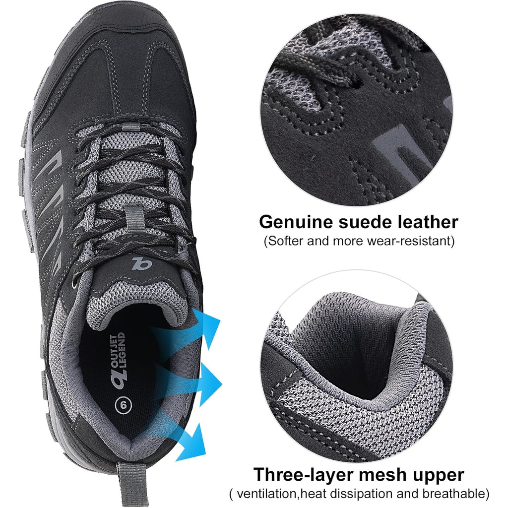 Ol Outjet Legend Men'S Waterproof Hiking Shoes Leather Comfortable Lightweight Anti-Slip Outdoor Walking Work Sneakers