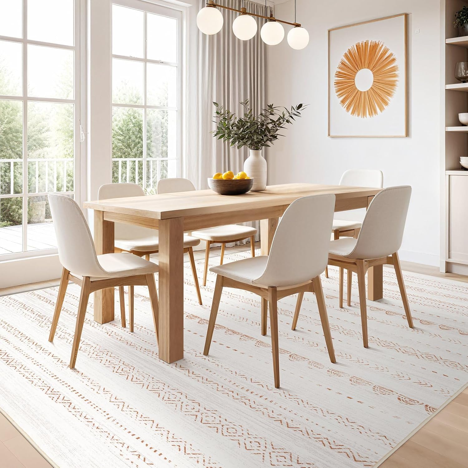 Nakagishi Area Rug Living Room Rugs: 5x7 Large Soft Machine Washable Boho Moroccan FarmNeutral Stain Resistant Indoor Floor Carpet for Bedroom Under Dining Table Home Office Decor-Cream Brown