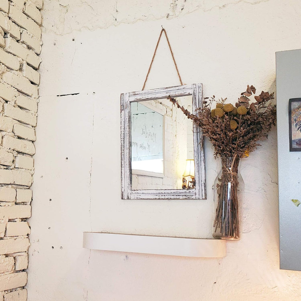 Aazzkang Wall Mirror Wood Framed Rustic Hanging Mirrors Rectangle Small | Decorative For Bedroom Bathroom Living Room Entryway Farmhouse