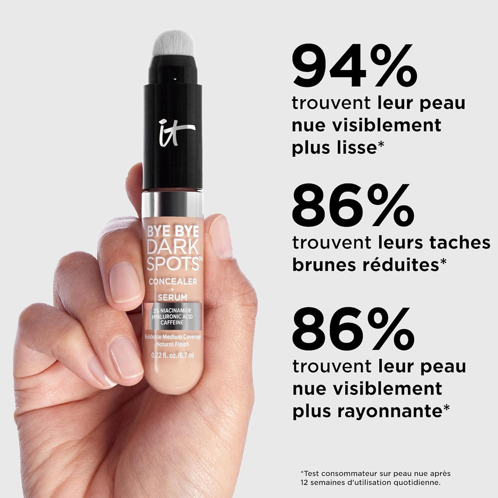IT Cosmetics Bye Bye Dark Spots Concealer + Brightening Serum – 2% Niacinamide, Hyaluronic Acid & Caffeine - Medium Coverage, Natural Finish, All Skin Types - 0.22 fl oz