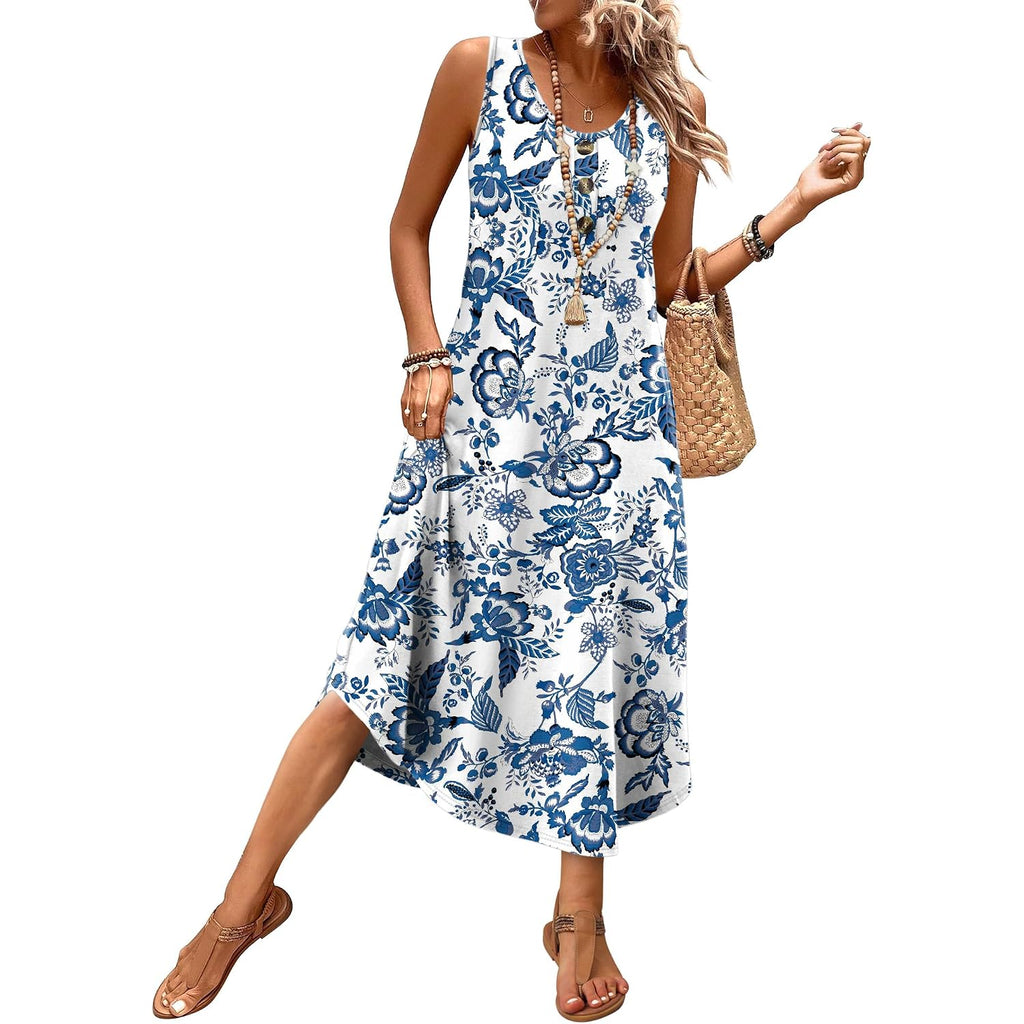 Wiholl Summer Dresses For Women 2026 Button Front Sleeveless Casual Midi Dress Beach Vacation Sundresses With Pockets