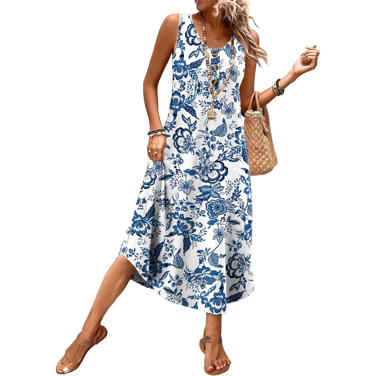 Wiholl Summer Dresses For Women 2026 Button Front Sleeveless Casual Midi Dress Beach Vacation Sundresses With Pockets