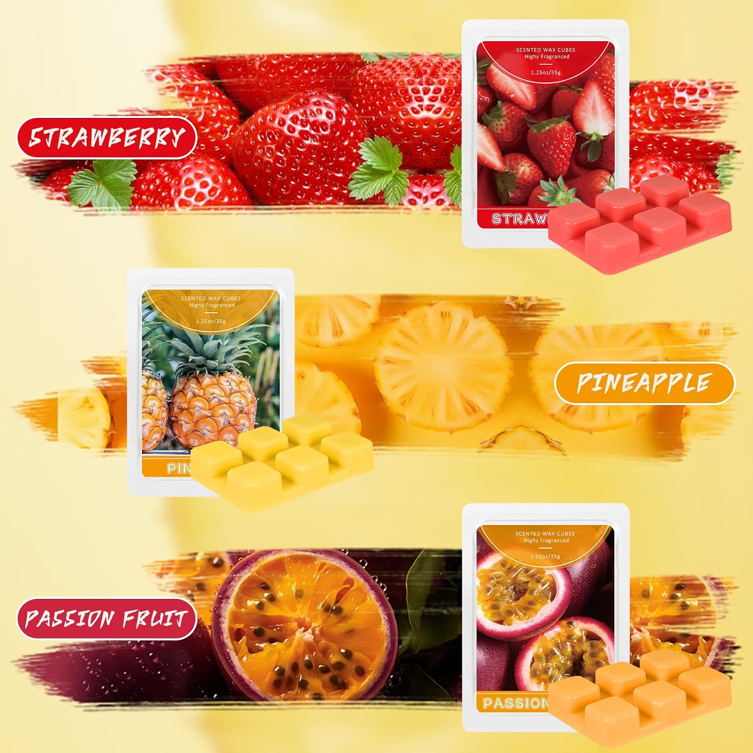 Wax Melts, Scented Wax Cubes Strong Scent, Summer Scents Soy Wax For Wax Warmer - Pineapple, Watermelon, Strawberry, Mango, Passion Fruit, Mint, 6 Pack