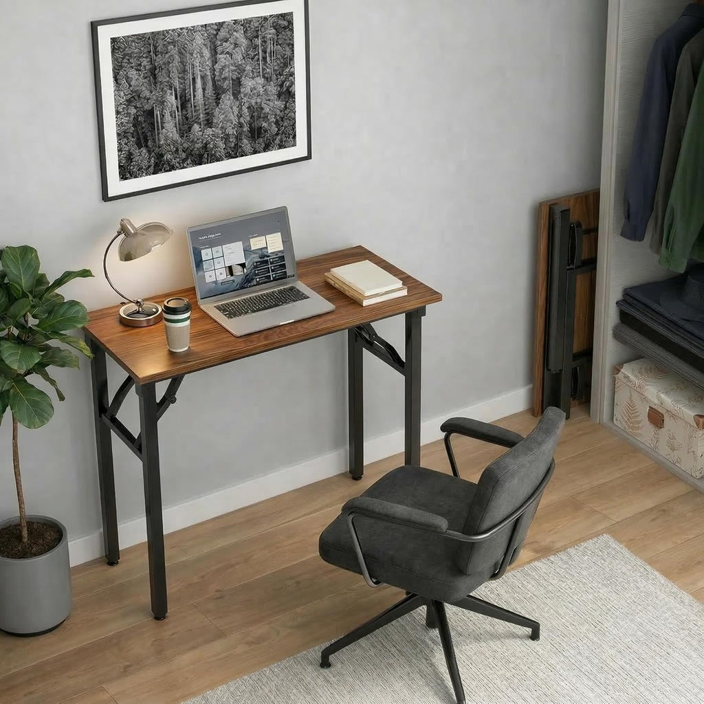 Small Folding Computer Desk – Portable 35.8 Inch Foldable Laptop Table, No-Assembly, Collapsible And Compact For Easy Storage, Lightweight For Small Spaces, Craft And Study Use, Dark Walnut