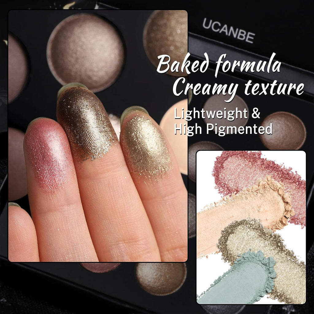 Ucanbe Baked Eyeshadow Makeup Palette With Hidden Gems, 16 Colors Nude Eye Shadow With Matte Glitter Metallic Shimmer, Highly Pigmented Long Lasting Make Up Pallet