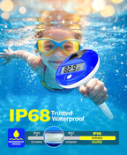 Solar Digital Pool Thermometer Floating Easy Read With One Rope | Large Lcd Display With Big Numbers, ±0.5℃ High Precision, Ip68 Waterproof Pooltemperature Gauge For Hot Tub, Spa