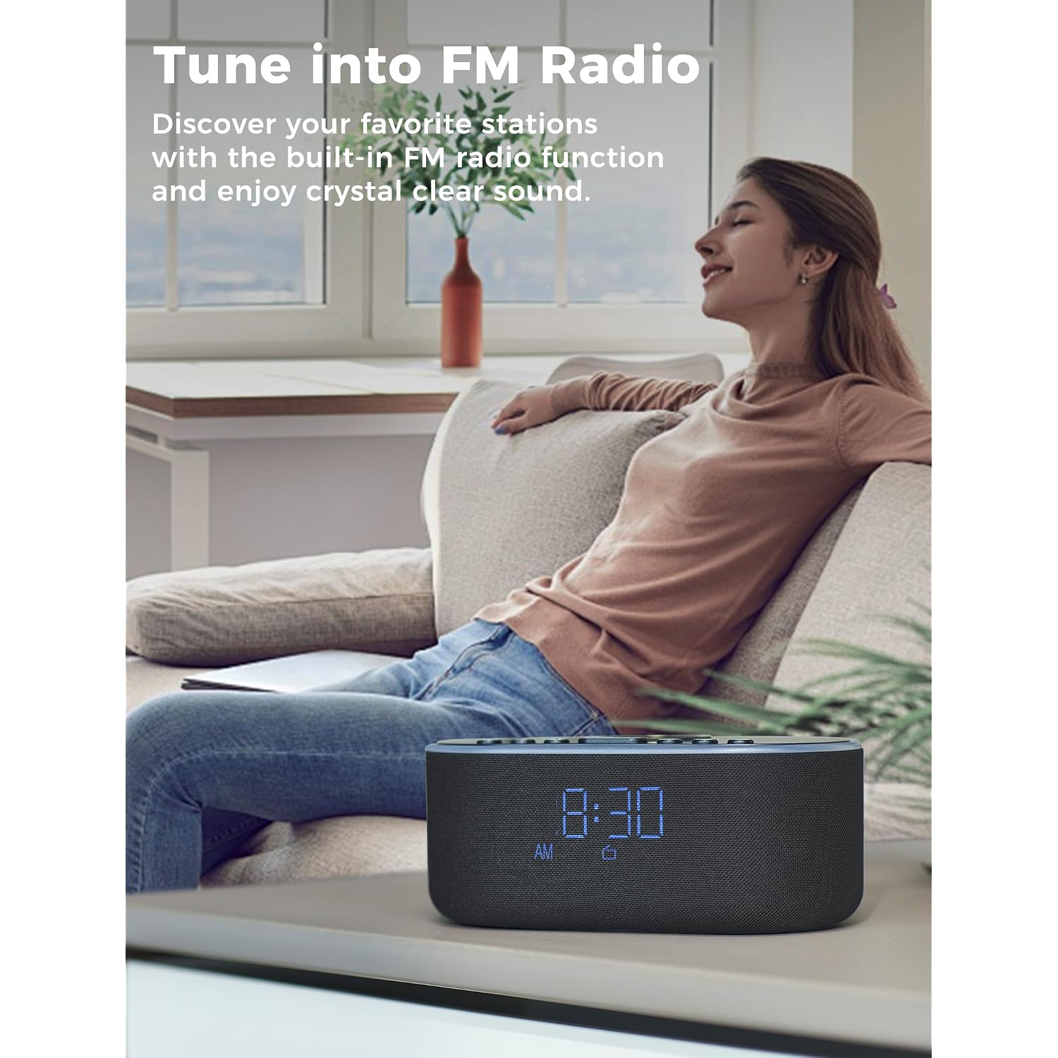 Odokee Wireless Charging Alarm Clock Radio: Qi Certified Fast Wireless Charger For Iphone Samsung - 10W Stereo Bluetooth Speaker - Dimmable Digital Clock With Fm Radio For Bedroom Black