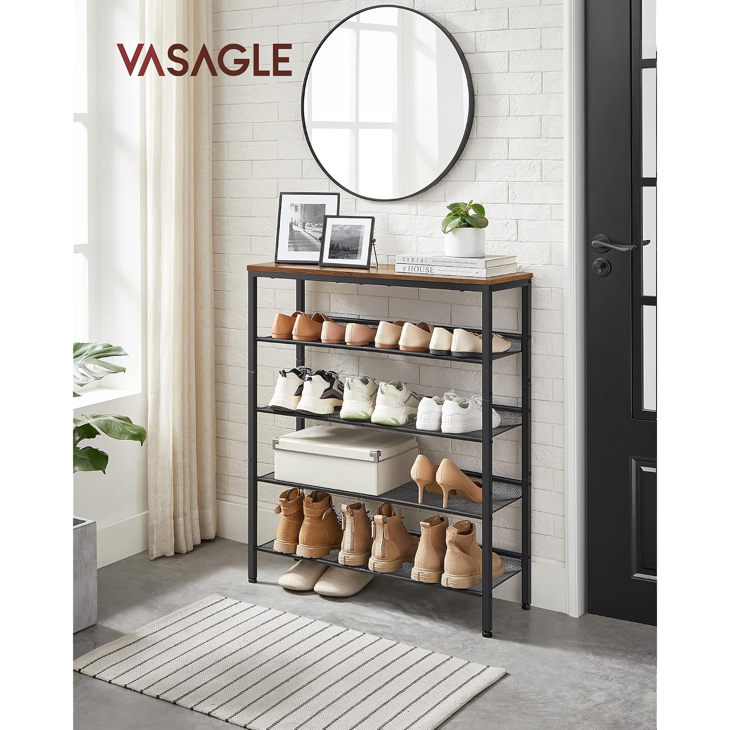 Vasagle Shoe Rack For Entryway, Freestanding, Adjustable, Industrial | 5-Tier Shoe Rack Organizer With Storage Shelves And Spacious Top, Rustic Brown And Ink Black Ulbs038B01