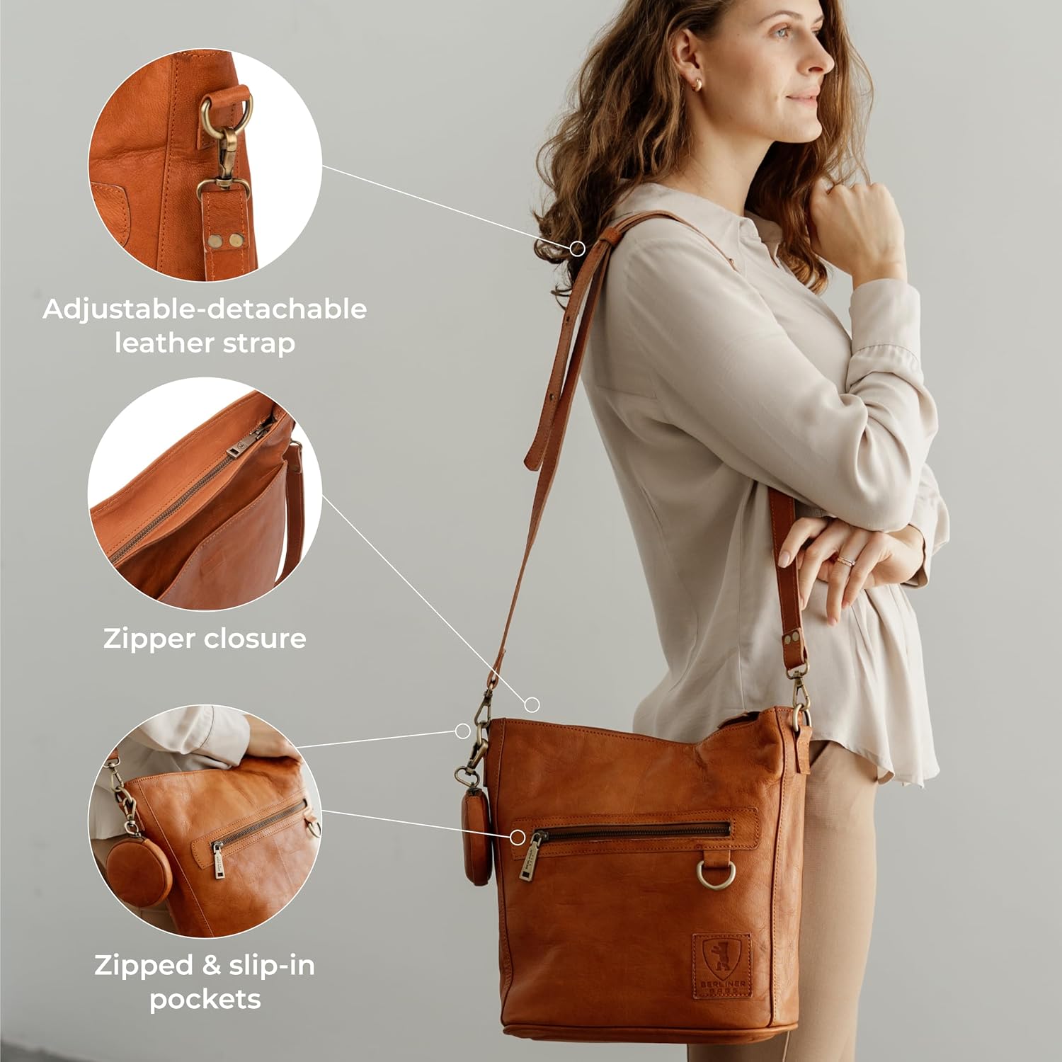 Berliner Bags Vintage Genuine Leather Shoulder Bag Siena, Handbag, Crossbody Bag For Women