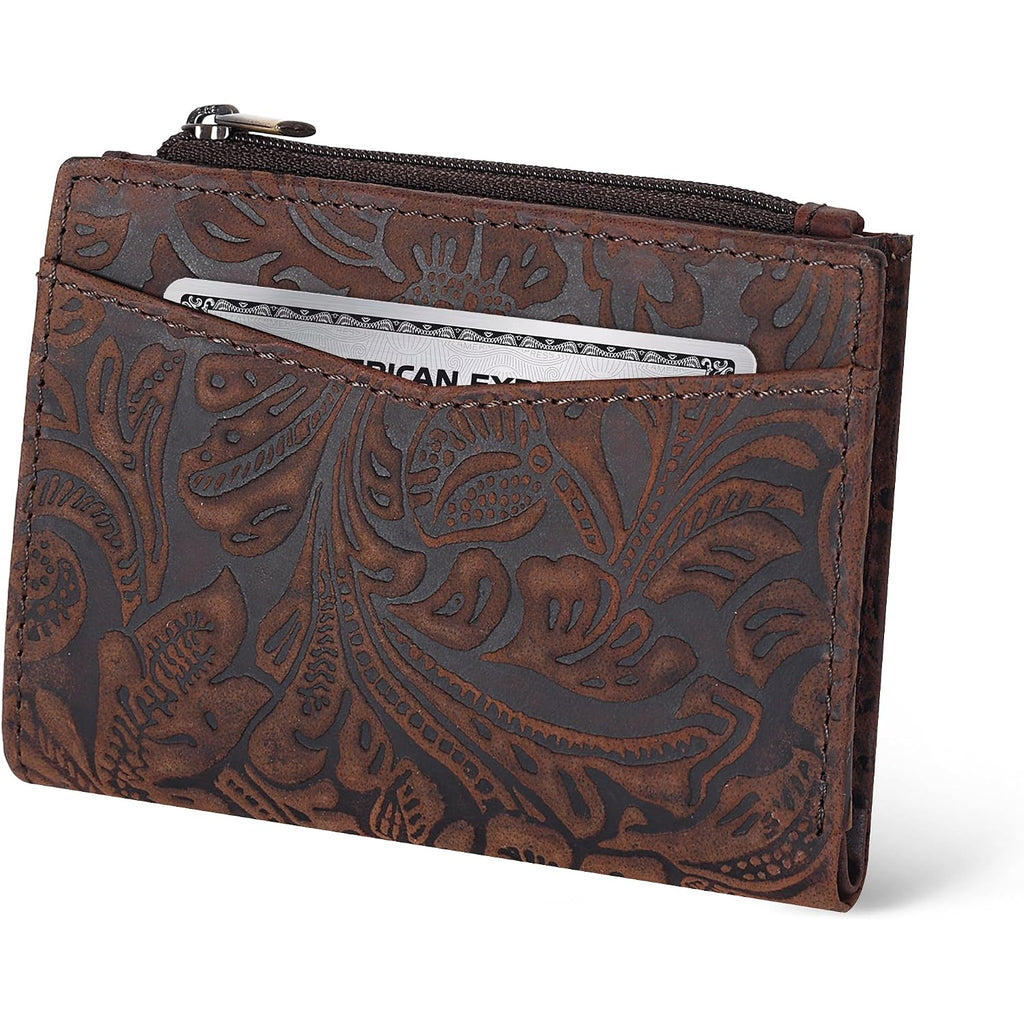 Oak Leathers Leather Wallet For Women - Small Rfid Coin Purse Credit Card & Id Holder For Ladies, Gift For Women'S, Bifold Wallets (Crazy Horse Brown Flower)
