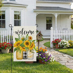 Summer Sunflower Garden Flag Mason Jar Double Sided 12X18 Inches Small Burlap Seasonal Welcome Yard Porch Decoration For Outside