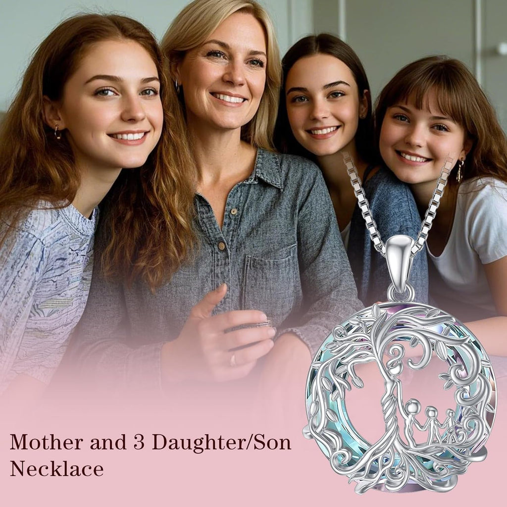TOUPOP Mothers Gifts for Mom, Mother and Daughter/Son Necklace Sterling Silver Tree of Life Pendant with Austrian Crystal Jewelry Birthday Gifts for Women