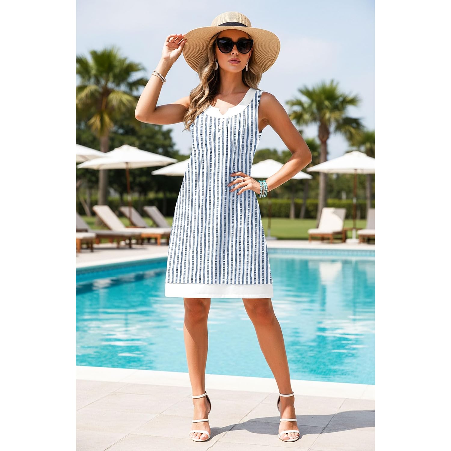 Etcyy Beach Dresses For Women 2026 Vacation Swimsuit Coverup School Teacher Summer Dress Button Down Sleeveless Boho Sundress