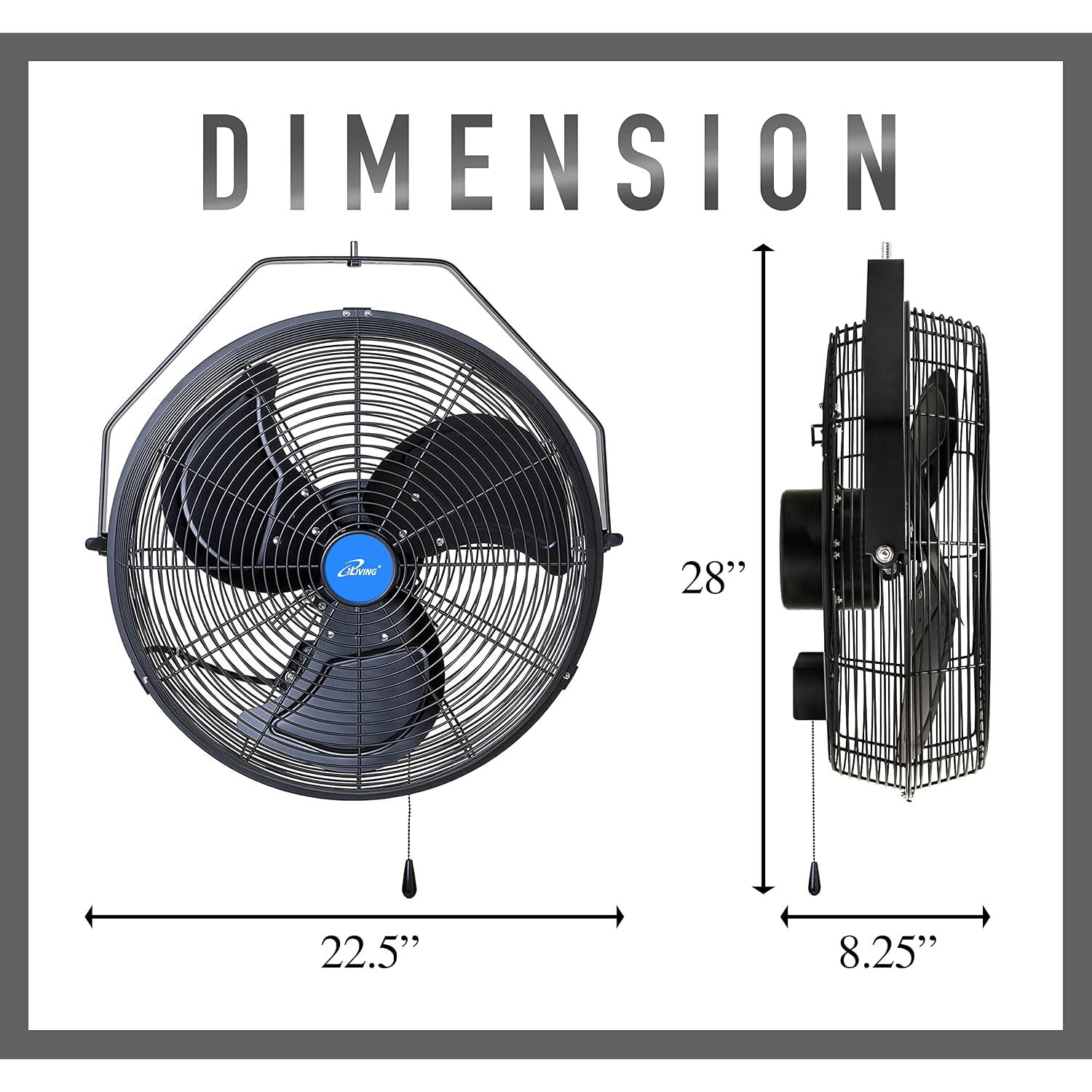 Iliving 18" Wall Mounted Fan - 6360 Cfm, 3-Speed, Industrial Grade, Commercial/Residential, Weatherproof Outdoor/Indoor Fan For Garage, Patio, Workshop, Greenhouse | Ul Listed, Mist Kit Compatible