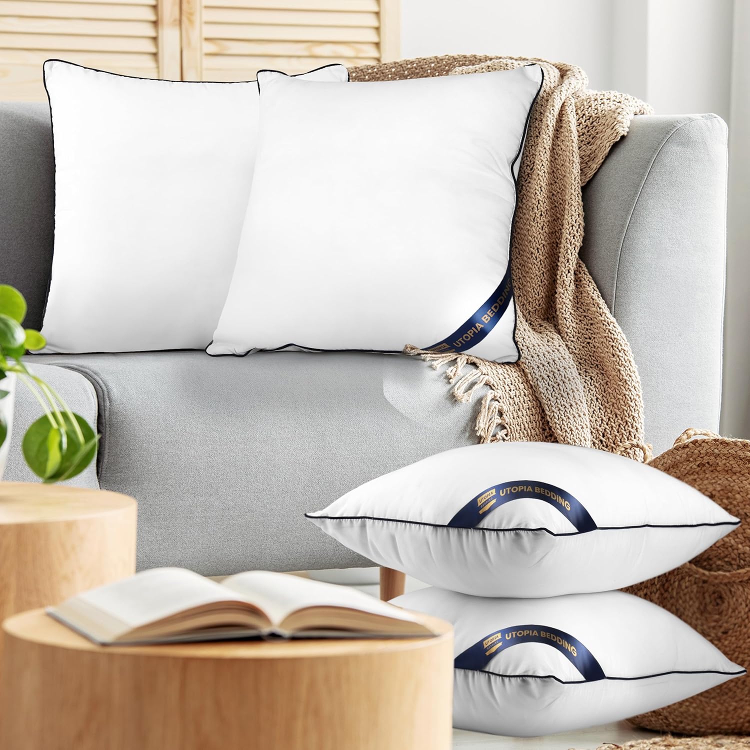Utopia Bedding Throw Pillow Inserts (Pack of 4, White), 18 x 18 Inches Decorative Indoor Pillows for Sofa, Bed, Couch, Cushion Sham Stuffer