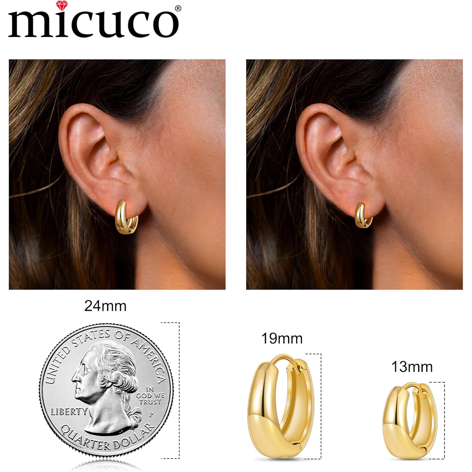 micuco Gold Hoop Earrings for Women, Gold Chunky Hollow Thick Hoops Earrings for Women