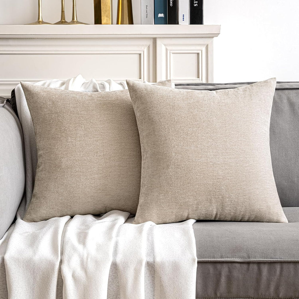 Miulee Pack Of 2 Beige Decorative Pillow Covers 18X18 Inch | Soft Chenille Couch Throw Pillows Farmhouse Cushion Covers For Home Decor Sofa Bedroom Living Room