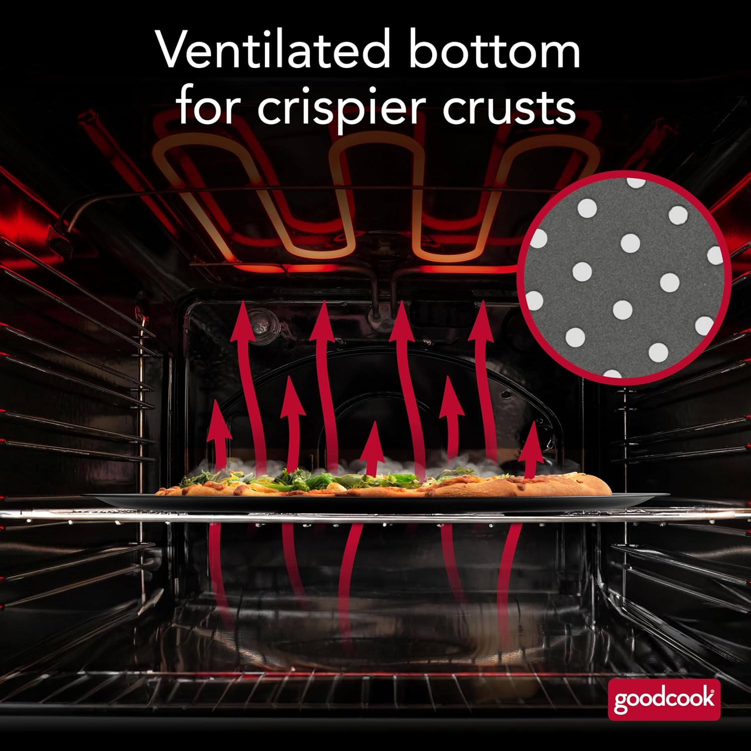 Goodcook Airperfect Insulated Nonstick Carbon Steel Pizza Pan With Cutting Guides, Perforated Nonstick Pizza Pan, 15.75-Inch, Gray