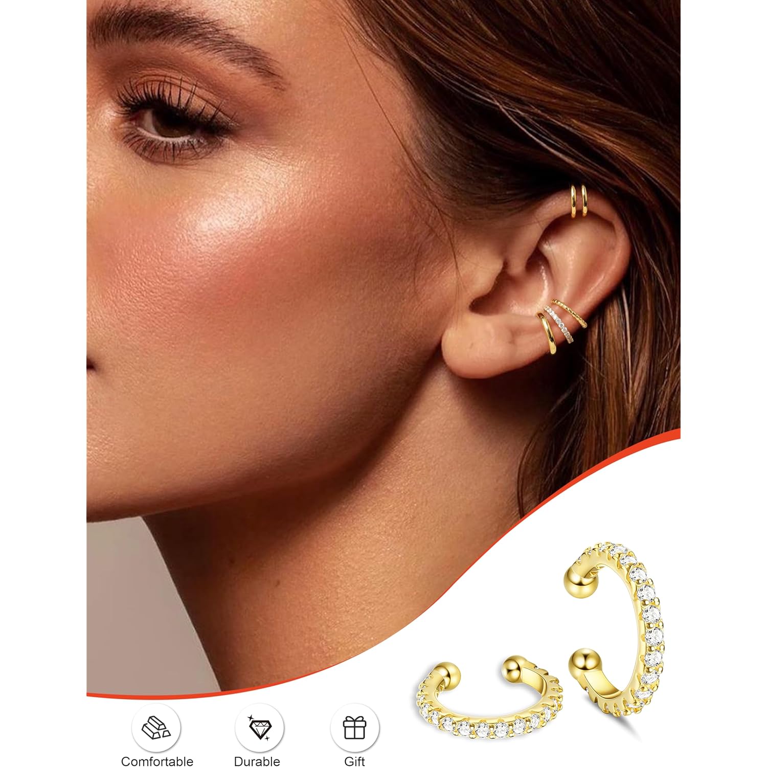 18 Pcs Ear Cuff Earrings for Women 14K Gold Plated Ear Cuffs Non Piercing Adjustable Ear Cuff Earring Clip On Cartilage Helix Wrap Ear Jewelry Set