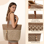 Straw Tote Bag For Women: Handwoven Beach Purse With Cutout Design For Travel & Pool Day | Lightweight