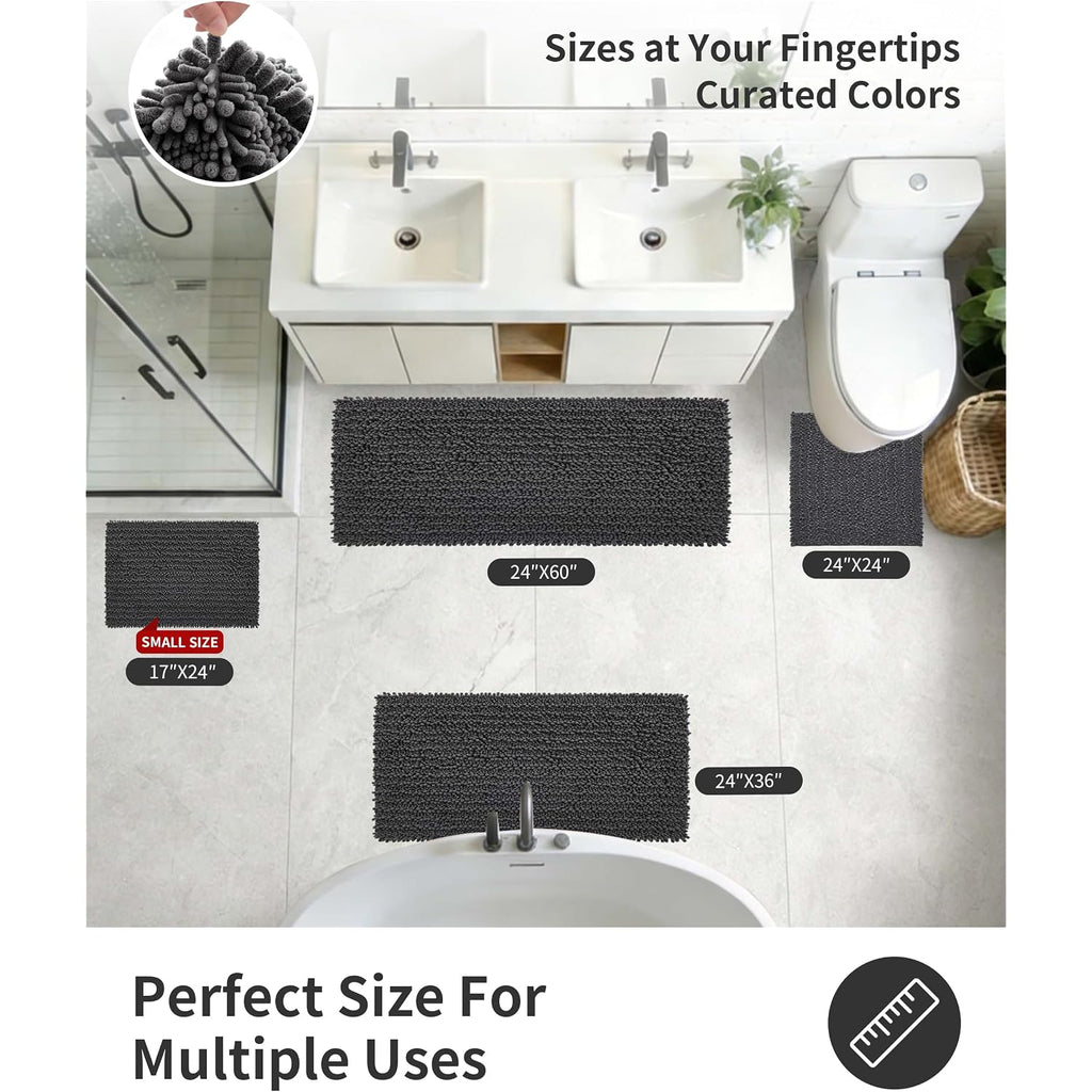 Ilango Bathroom Rugs Dark Grey 32X20,Extra Soft Absorbent Chenille Bath Rugs,Thick Non-Slip Shaggy Bath Mat,Machine Washable Quick Dry Bath Mats For Bathroom Floor, Tub, Shower Accessories